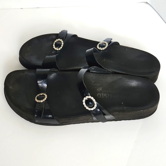 Sale 🔥 Mephisto Women's Black Pantent Leather Rhinestone Sandals Size 39 - Picture 2 of 8